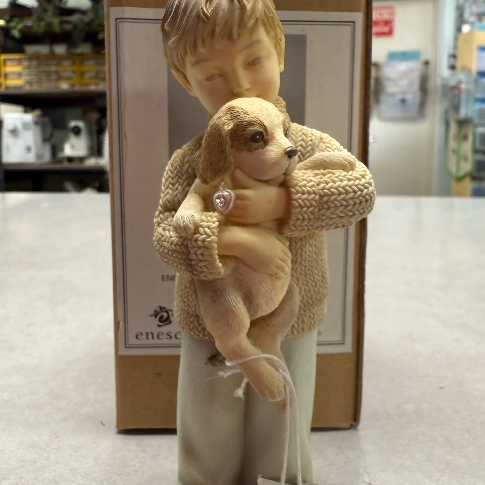 Enesco Beige and Cream Boy with Puppy Figurine